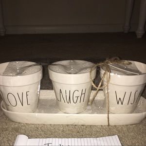 Love, laugh, Wish planters and tray - Rae Dunn